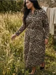 Sinsay - Mar&scaron;kinių tipo suknelė su lapų ra&scaron;tu ir suri&scaron;imu ties liemeniu Plus Size - multicolor