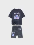 Sinsay - Medvilninis komplektas: mar&scaron;kinėliai ir dviratininko &scaron;ortai su spauda Stitch - multicolor
