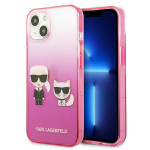 Karl Lagerfeld Gradient Ikonik Karl&Choupette dėklas iPhone 13 mini, rožinis