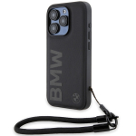 BMW iPhone 15 Pro Max dėklas Signature Leather Wordmark Cord, juodas