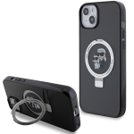 Karl Lagerfeld dėklas iPhone 15 Plus su žiediniu stoveliu, MagSafe, juodas
