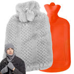 Guminis termoforas su mink&scaron;tu megztu užvalkalu, 2 l, pilkas
