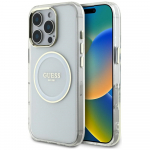 Guess dėklas iPhone 16 Pro Max telefonui IML Metal Colored Circle MagSafe, baltas