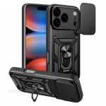 Dėklas &bdquo;iPhone 17 Pro&ldquo; su stovu ir kameros apsauga, juodas
