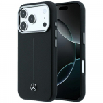 Mercedes dėklas iPhone 18 Pro Max / 17 Pro Max Leather Semi Wrap Iconic Line MagSafe, juodas