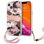 Guess Camo Strap dėklas iPhone 13 mini rožinis