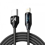 Wozinsky USB-C to Lightning laidas su LED ekranu 36W, 2m, juodas
