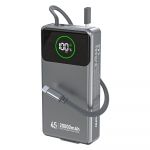 Dudao K31 Pro i&scaron;orinė baterija, 20000mAh, 45W, su i&scaron;traukiamu USB-C laidu, pilka