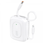 Dudao K32 i&scaron;orinė baterija 10000 mAh 22.5W su įmontuotais USB-C/Lightning laidais, balta