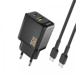 Dudao A27MaxCEU PD QC 35W sieninis įkroviklis su USB-A USB-C ir USB-C laidu, juodas