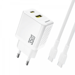 Dudao A27MaxCEU PD QC 35W įkroviklis su USB-A ir USB-C jungtimis bei USB-C laidu, baltas