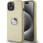 Hello Kitty dėklas iPhone 14 telefonui Leather Kitty Head MagSafe, auksinis