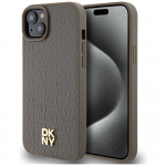 DKNY Leather Monogram MagSafe dėklas, skirtas iPhone 15, rudas