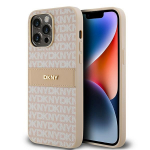 DKNY Leather Mono Stripe & Metal Logo dėklas iPhone 14 Pro Max, rožinis