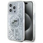 Karl Lagerfeld dėklas iPhone 15 Pro su MagSafe, Liquid Glitter Karl & Choupette
