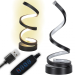 Spiralinė LED stalinė lempa su USB, 3 &scaron;viesos spalvos, juoda