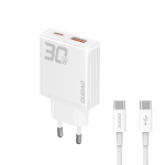 GaN Dudao A30EUT 30W USB-A / USB-C įkroviklis + USB-C laidas, baltas
