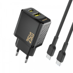 Dudao A26TCEU GaN įkroviklis USB-A / USB-C 25W su USB-C laidu, juodas