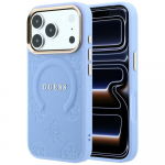 Dėklas Guess Saffiano Peony & Ring MagSafe telefonui iPhone 17 Pro / 18 Pro, &scaron;viesiai mėlynas