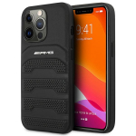 AMG Debossed Lines dėklas, skirtas iPhone 14 Pro, i&scaron; natūralios odos, juodas