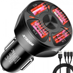 Automobilinis įkroviklis Xtrobb 19907, 4x USB, su 3-in-1 laidu, juodas