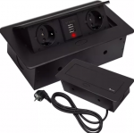 Įleidžiamas stalvir&scaron;io lizdų blokas Izoxis su 2 lizdais ir 2 USB jungtimis, juodas