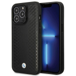 BMW dėklas iPhone 14 Pro telefonui Leather Diamond Pattern, juodas