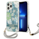 Guess dėklas iPhone 13 / 13 Pro Flower Strap, žalias