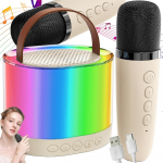 Ne&scaron;iojamas karaokė rinkinys su 2 belaidžiais mikrofonais ir RGB garsiakalbiu
