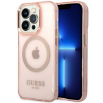 Guess dėklas iPhone 14 Pro Max su MagSafe, pusskaidris rožinis