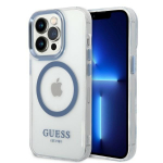 Guess dėklas iPhone 14 Pro Max Metal Outline MagSafe, mėlynas