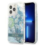 Guess Flower Liquid Glitter dėklas skirtas iPhone 13 Pro Max, Žalias