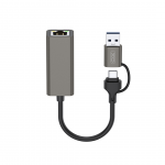 XO HUB018 2-in-1 USB-A / USB-C į RJ45 tinklo adapteris, pilkas