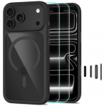 Tech-Protect MagOne CC MagSafe dėklas ir 2 apsauginiai stiklai iPhone 18 Pro / 17 Pro, skaidrus juodas