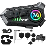 Motociklo &scaron;almo domofonas U10 2X su Bluetooth ir RGB, juodas
