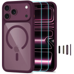 Tech-Protect MagOne CC MagSafe dėklas ir 2 apsauginiai stiklai iPhone 18 Pro / 17 Pro, Clear Burgundy