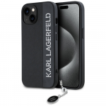 Karl Lagerfeld dėklas iPhone 15 / 14 / 13 Saffiano Rhinestones & Charm, juodas