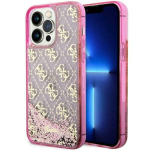 Guess Liquid Glitter Translucent 4G dėklas, skirtas iPhone 14 Pro, rožinis