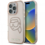 Karl Lagerfeld IML Rhinestones Karl Head dėklas iPhone 16 Pro, rožinis