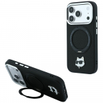 Karl Lagerfeld Ring Stand 360 Choupette Head Pin MagSafe dėklas iPhone 18 Pro / 17 Pro, juodas