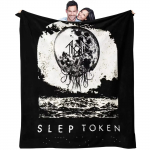 Sleep Token flanelinė antklodė su mėnulio ir medūzos gotikiniu print, juoda-balta pledas