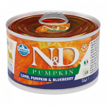 Farmina N&D Lamb Pumpkin Blueberry Adult Mini drėgnas maistas mažiems suaugusiems &scaron;unims su ėriena, moliūgu ir mėlynėmis, 140 g