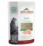 Almo Nature HFC Natural Vi&scaron;tienos filė ir kumpio konservai suaugusioms katėms su vi&scaron;tienos filė ir kumpiu, 55 g
