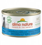 Almo Nature HFC Natural Tunas Ir Menkė drėgnas papildomas maistas suaugusiems &scaron;unims, 95 g