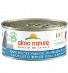 Almo Nature HFC Natural konservai katėms su tunu, vi&scaron;tiena ir sūriu, 150 g
