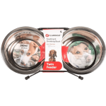 Flamingo Arjun dviejų dubenėlių komplektas su stovu &scaron;unims, raudona/juoda, 13 cm, 2 x 380 ml