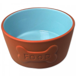 Dog Fantasy Ceramic Bowl Food keramikinė dubenėlis &scaron;unims, su užra&scaron;u "FOOD", plytų/mėlyna, 0,75 l