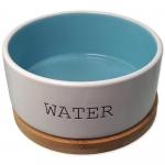 Dog Fantasy Water Bowl With Bamboo Stand M keraminis vandens dubenėlis &scaron;unims su bambukiniu stovu, balta/mėlyna, 0,85 l