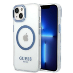 Guess Metal Outline MagSafe dėklas iPhone 14 Plus &ndash; mėlynas