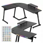 Kampinis žaidimų stalas Huzaro Hero 6.0 su RGB LED ap&scaron;vietimu, 147 &times; 112 cm